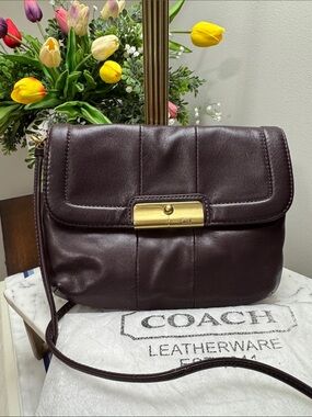 Coach Dark Brown Leather Crossbody with Gold-Tone Hardware